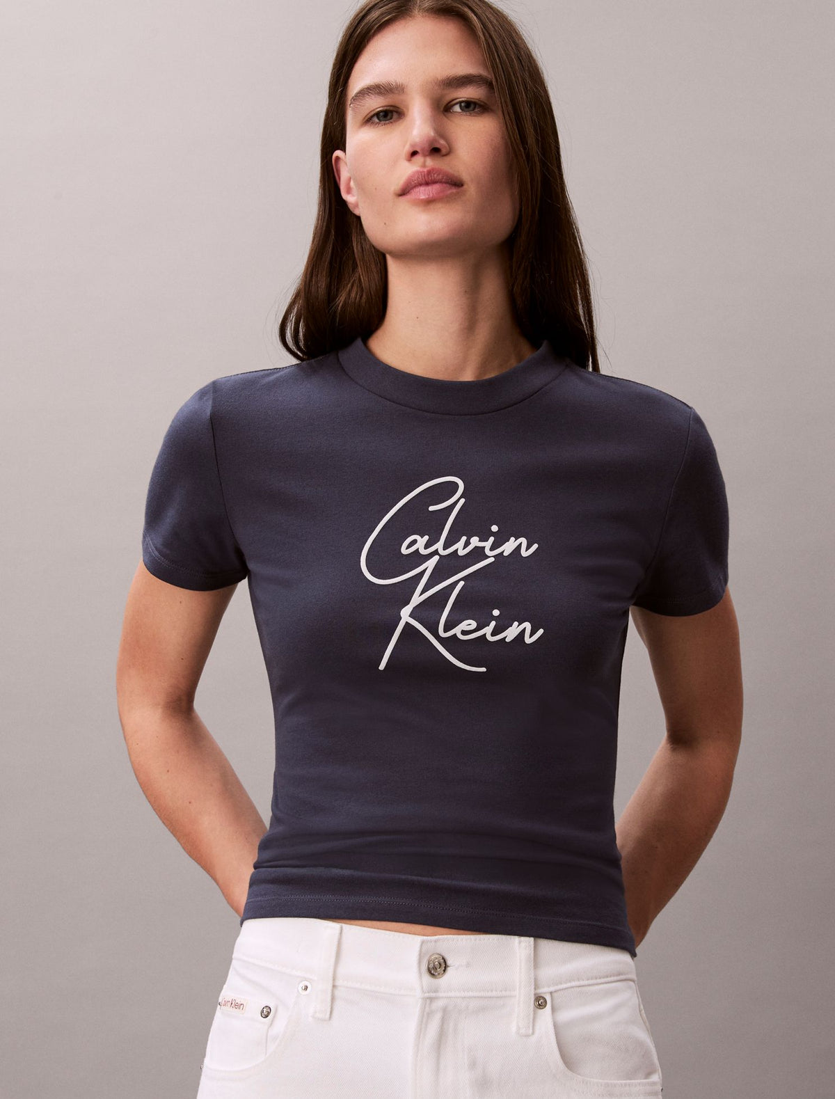 Raised Script Logo Graphic Slim T-Shirt - Calvin Klein Women