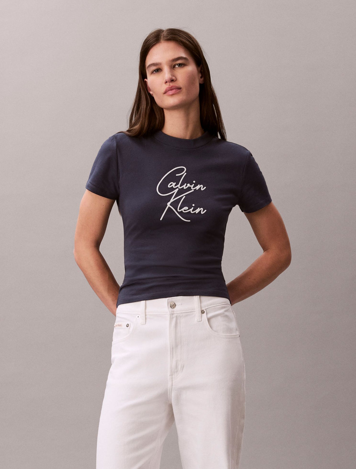 Raised Script Logo Graphic Slim T-Shirt - Calvin Klein Women