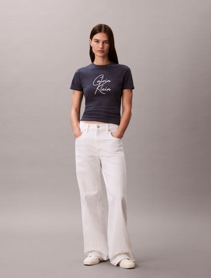 Raised Script Logo Graphic Slim T-Shirt - Calvin Klein Women
