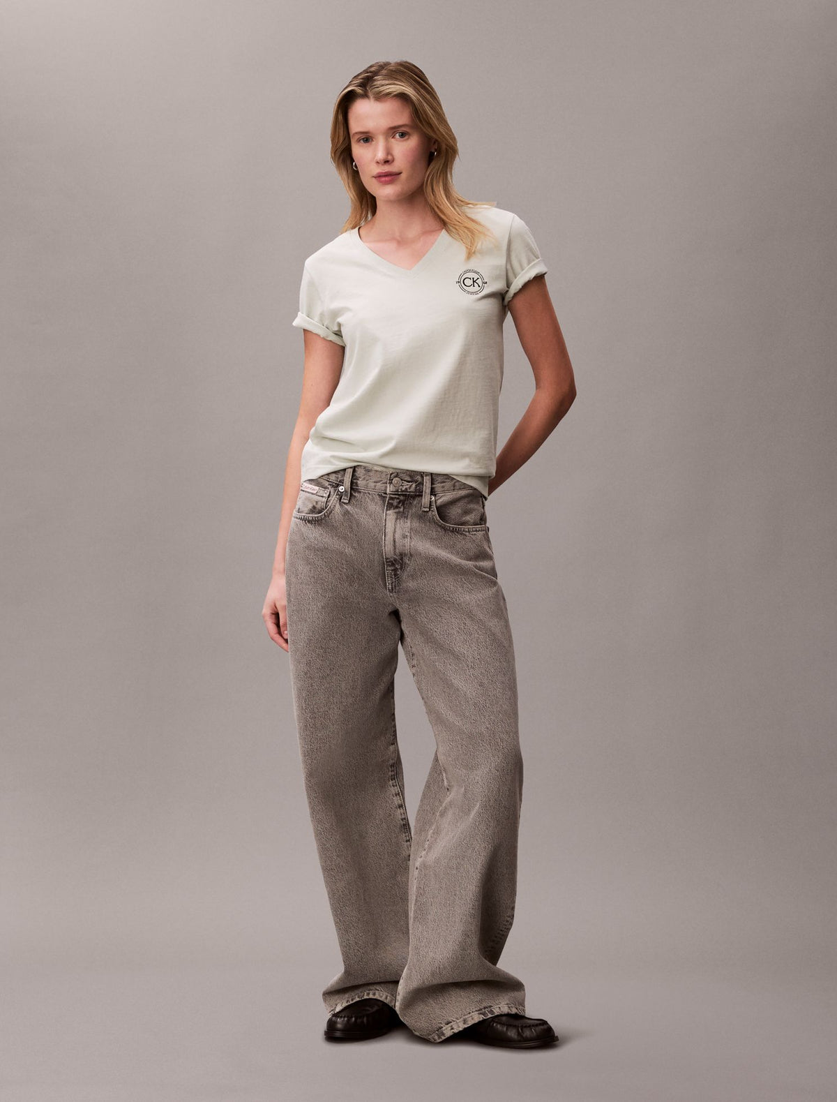 Embroidered CK Crest V-Neck Tee - Calvin Klein Women