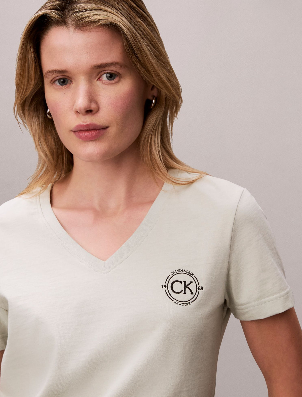 Embroidered CK Crest V-Neck Tee - Calvin Klein Women