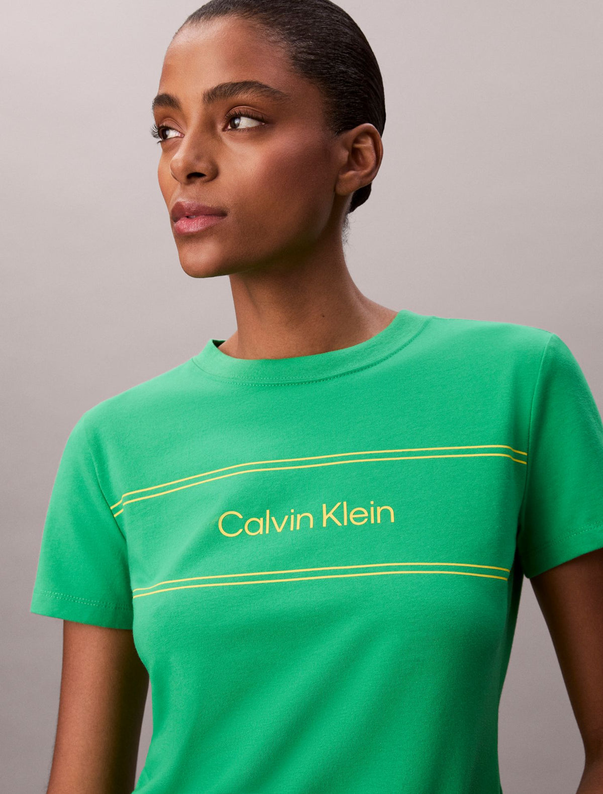 Stripe Logo Graphic Slim T-Shirt - Calvin Klein Women