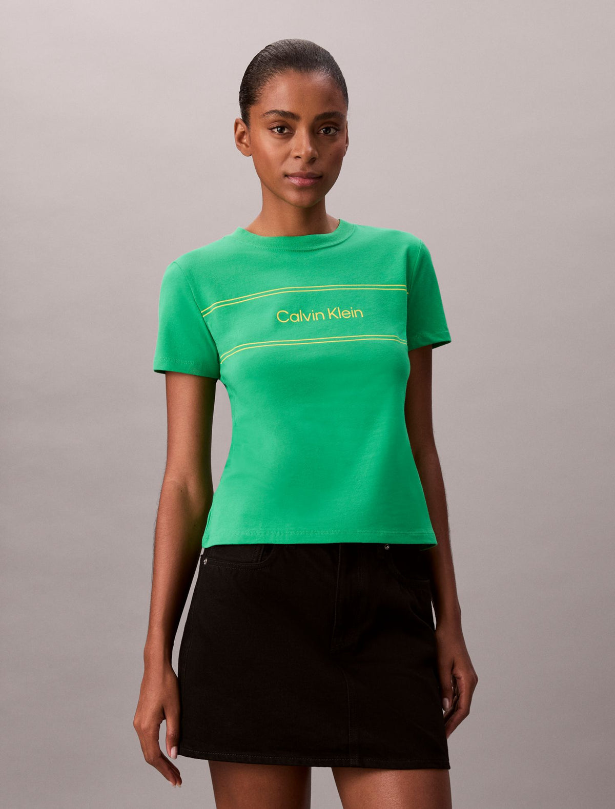 Stripe Logo Graphic Slim T-Shirt - Calvin Klein Women