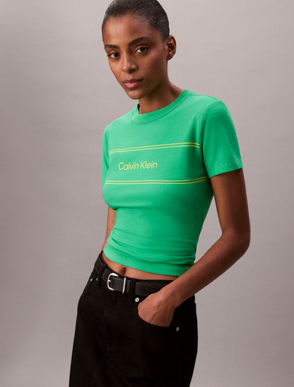 Stripe Logo Graphic Slim T-Shirt - Calvin Klein Women