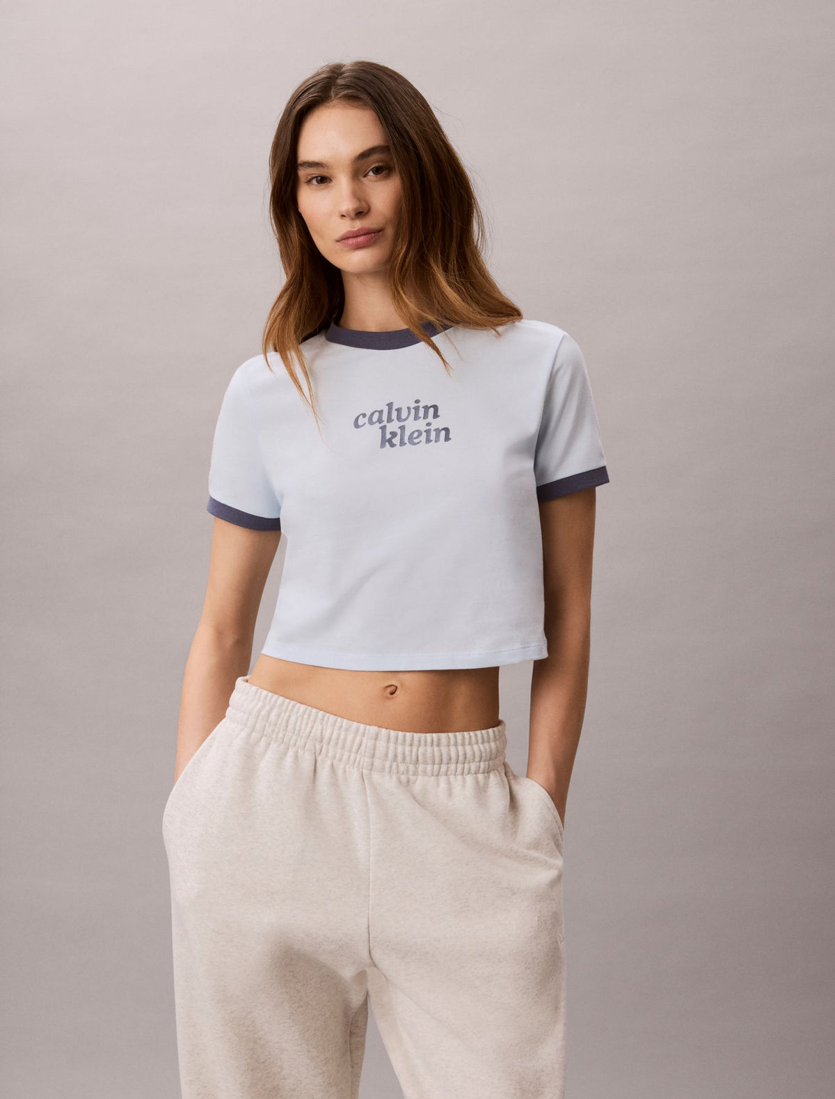 Logo Graphic Cropped Ringer T-Shirt - Calvin Klein Women
