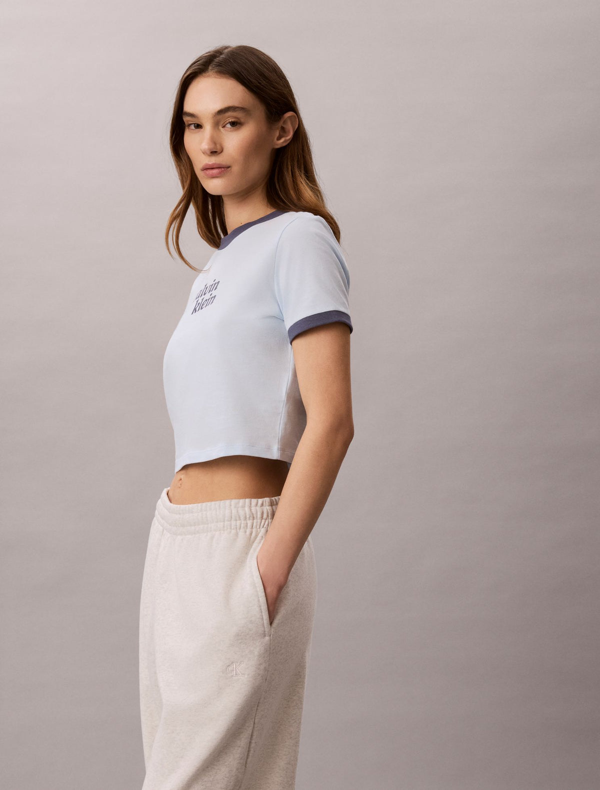 Logo Graphic Cropped Ringer T-Shirt - Calvin Klein Women
