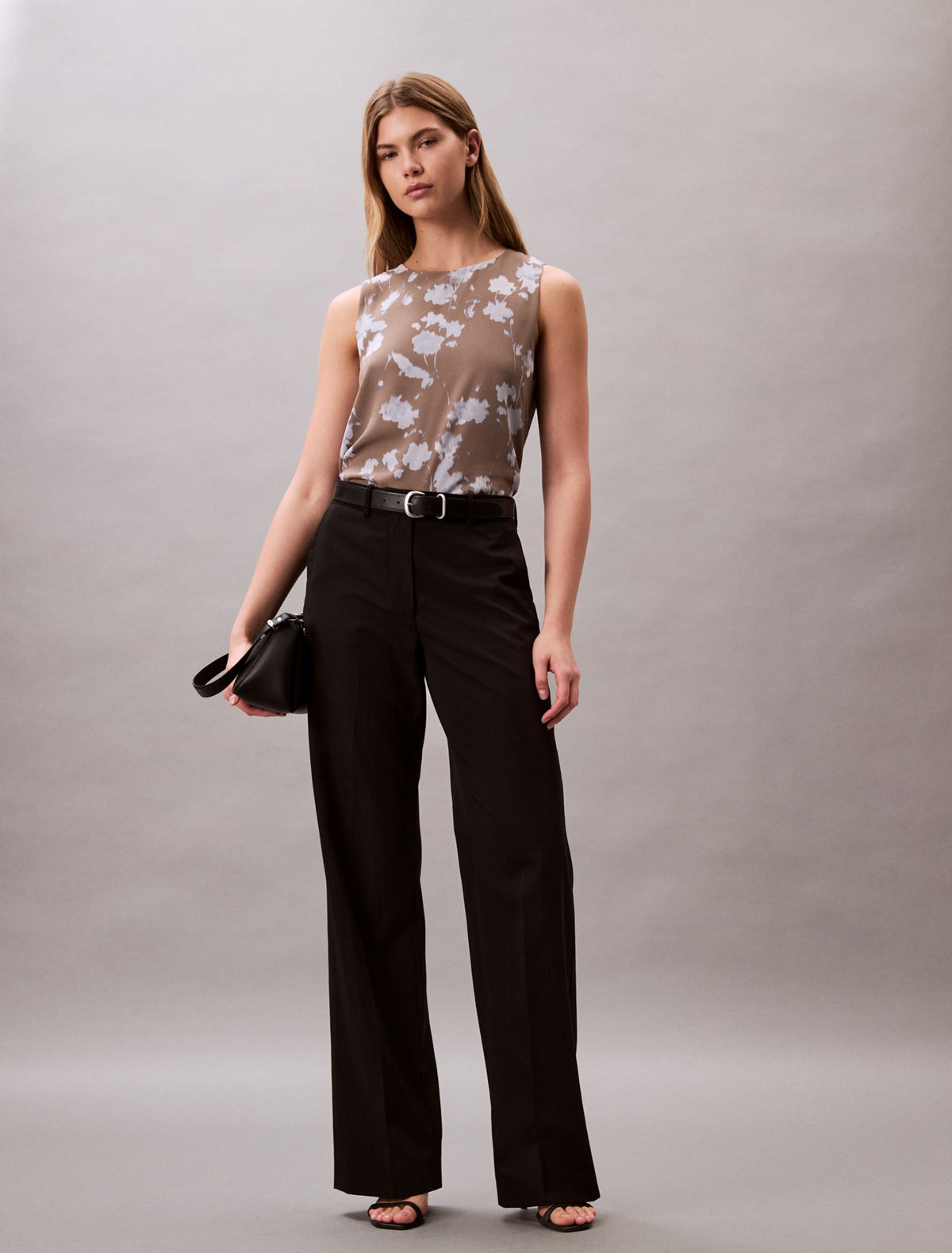 Printed Chiffon Sleeveless Shell Top - Calvin Klein Women