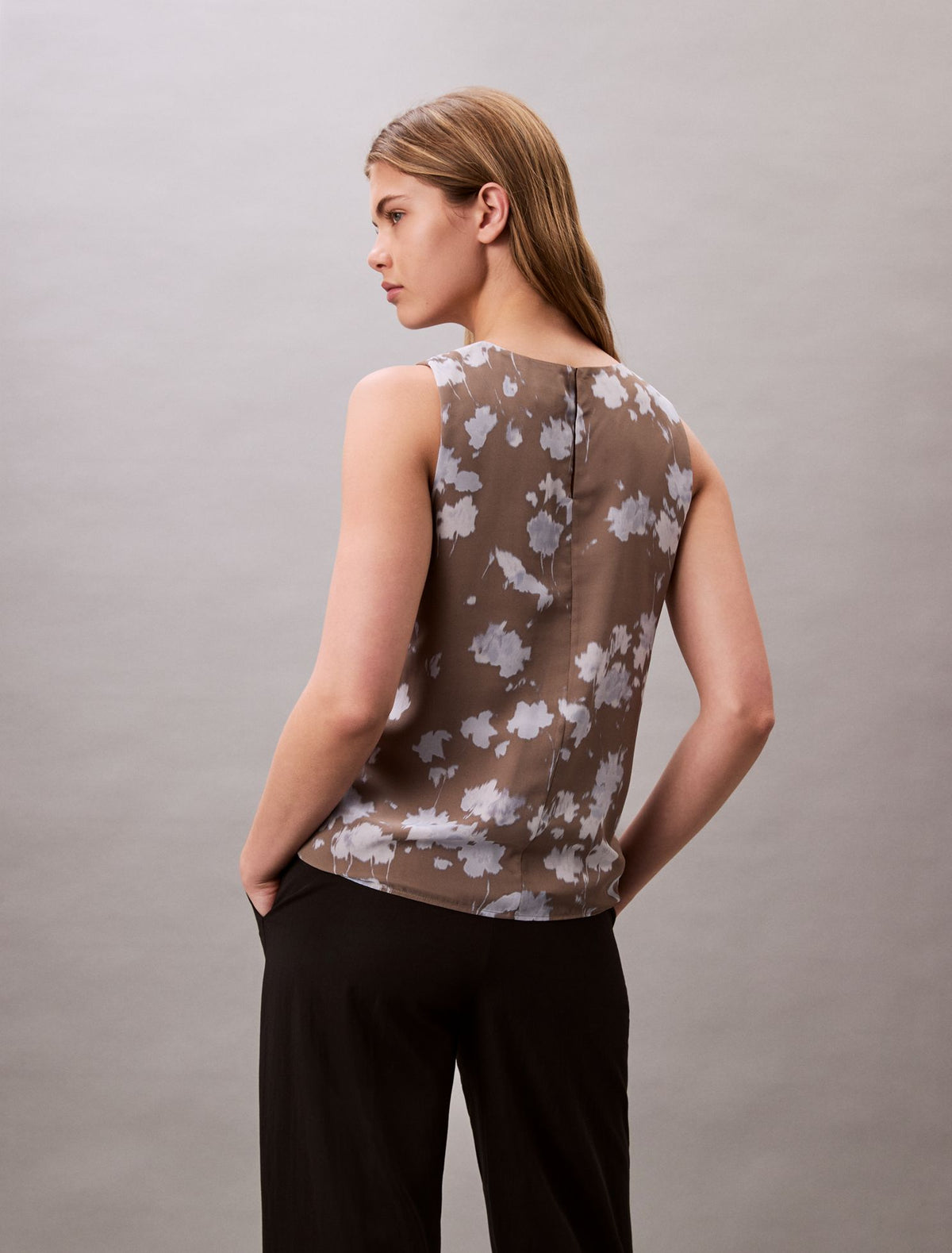 Printed Chiffon Sleeveless Shell Top - Calvin Klein Women