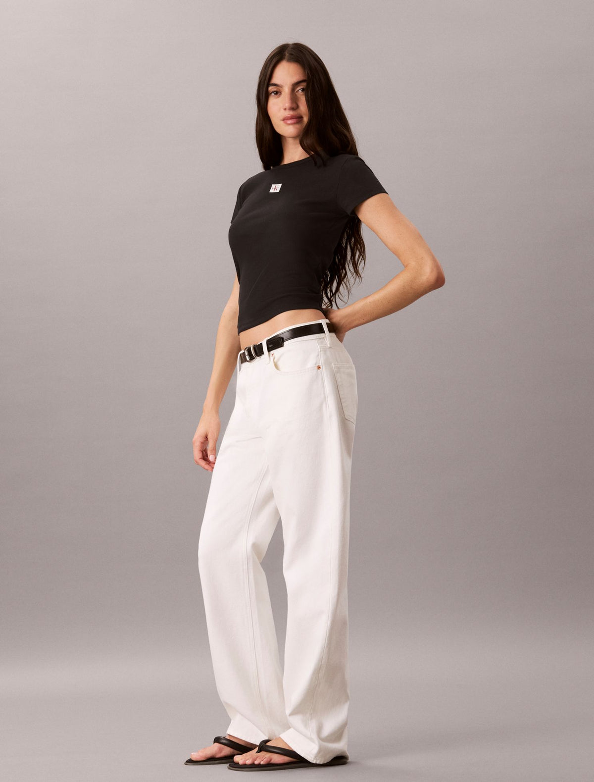 Woven Monologo Rib Tee - Calvin Klein Women
