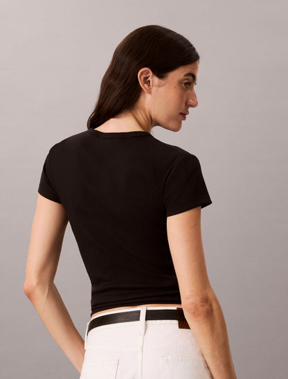 Woven Monologo Rib Tee - Calvin Klein Women