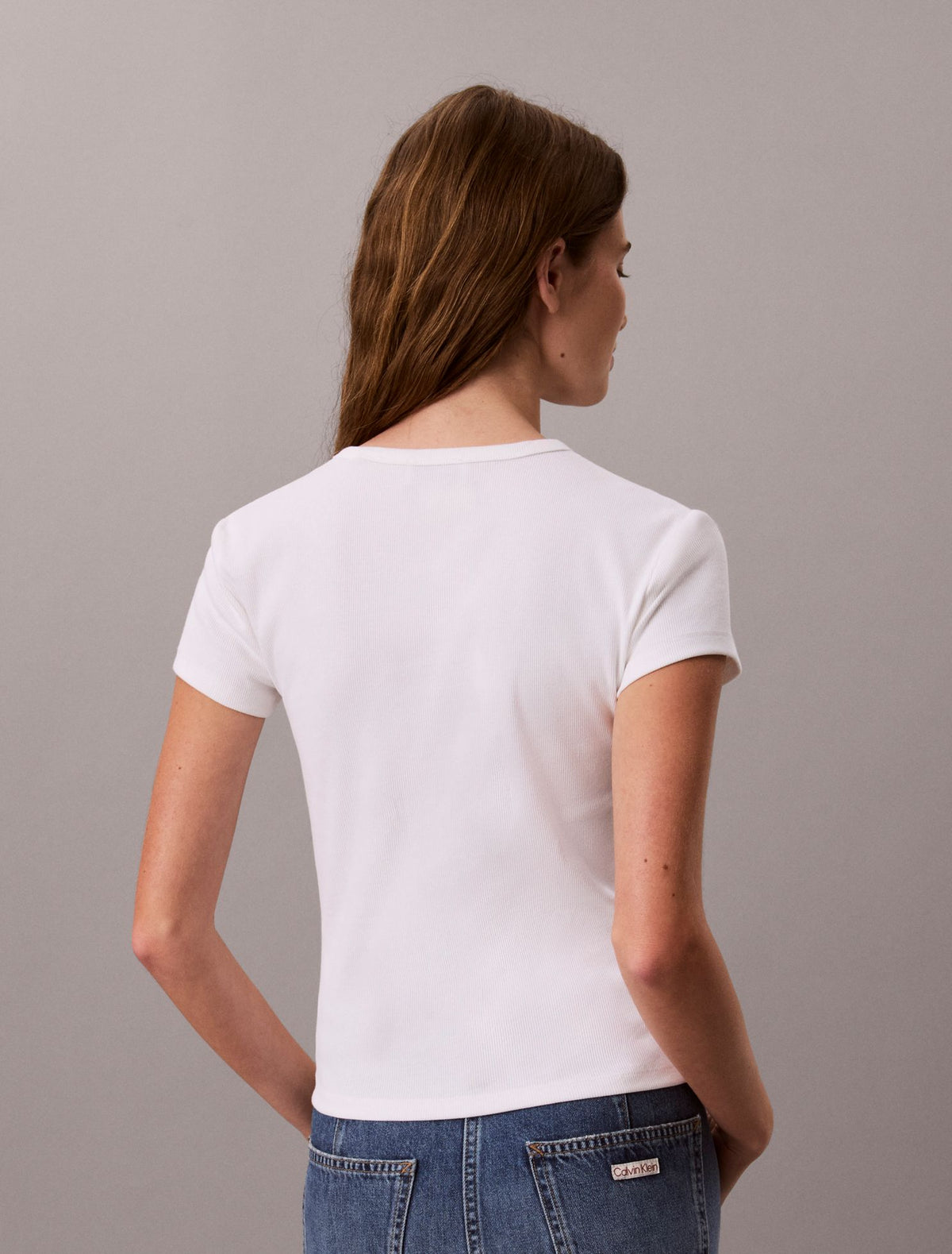 Woven Monologo Rib Tee - Calvin Klein Women