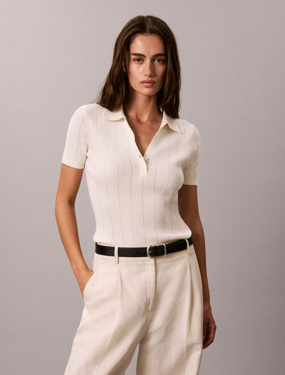 Smooth Cotton Rib Polo Sweater - Calvin Klein Women