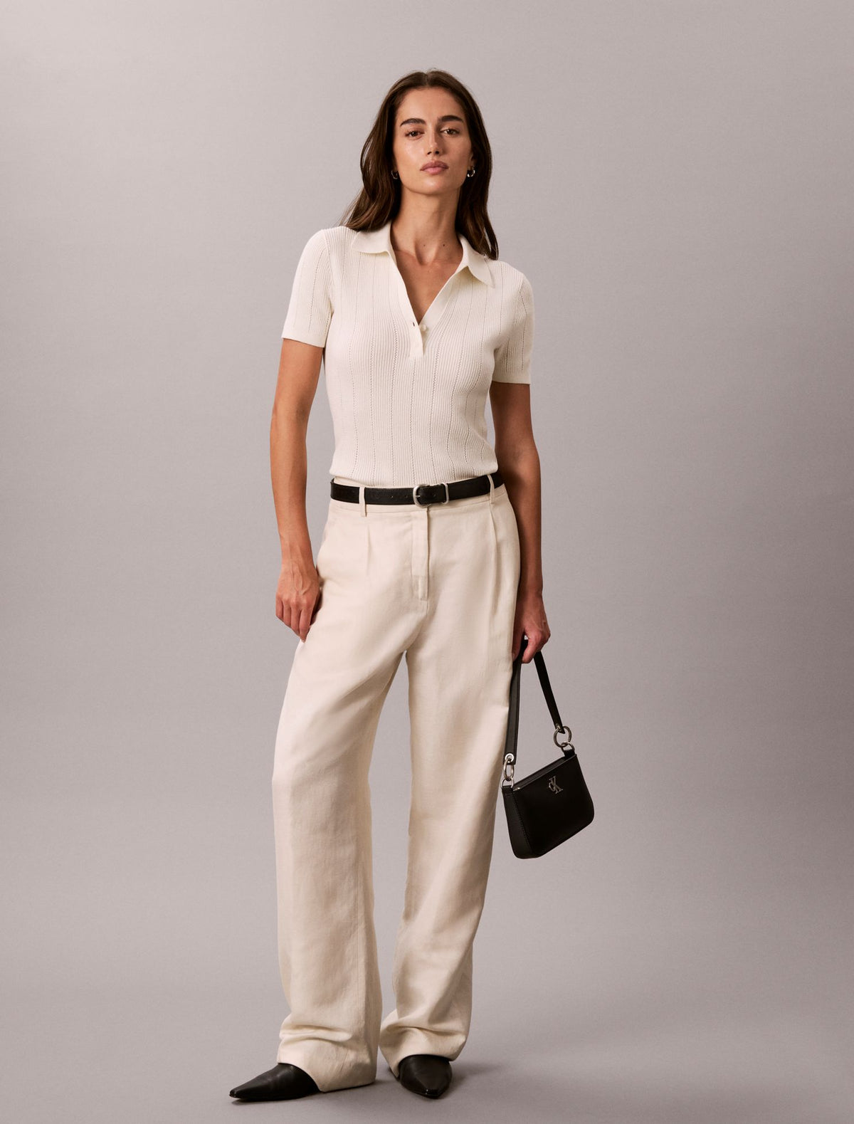 Smooth Cotton Rib Polo Sweater - Calvin Klein Women