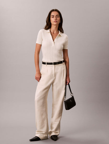 Smooth Cotton Rib Polo Sweater - Calvin Klein Women