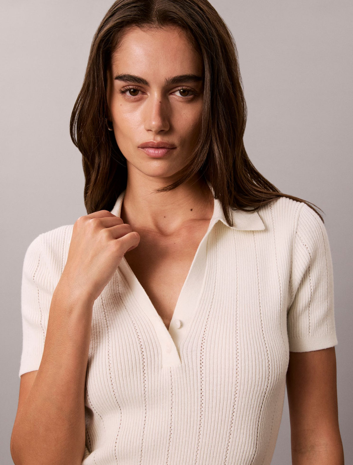 Smooth Cotton Rib Polo Sweater - Calvin Klein Women