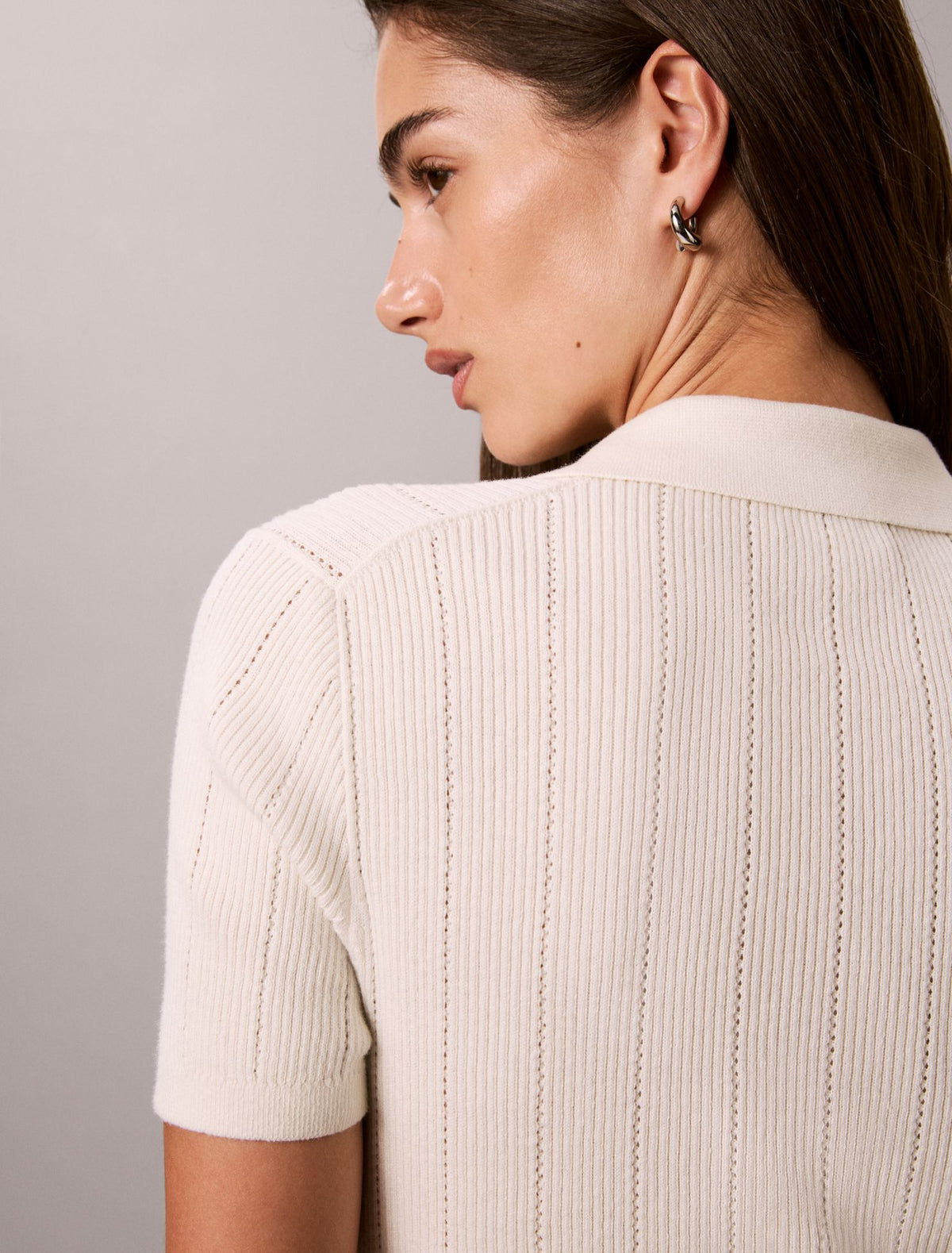 Smooth Cotton Rib Polo Sweater - Calvin Klein Women