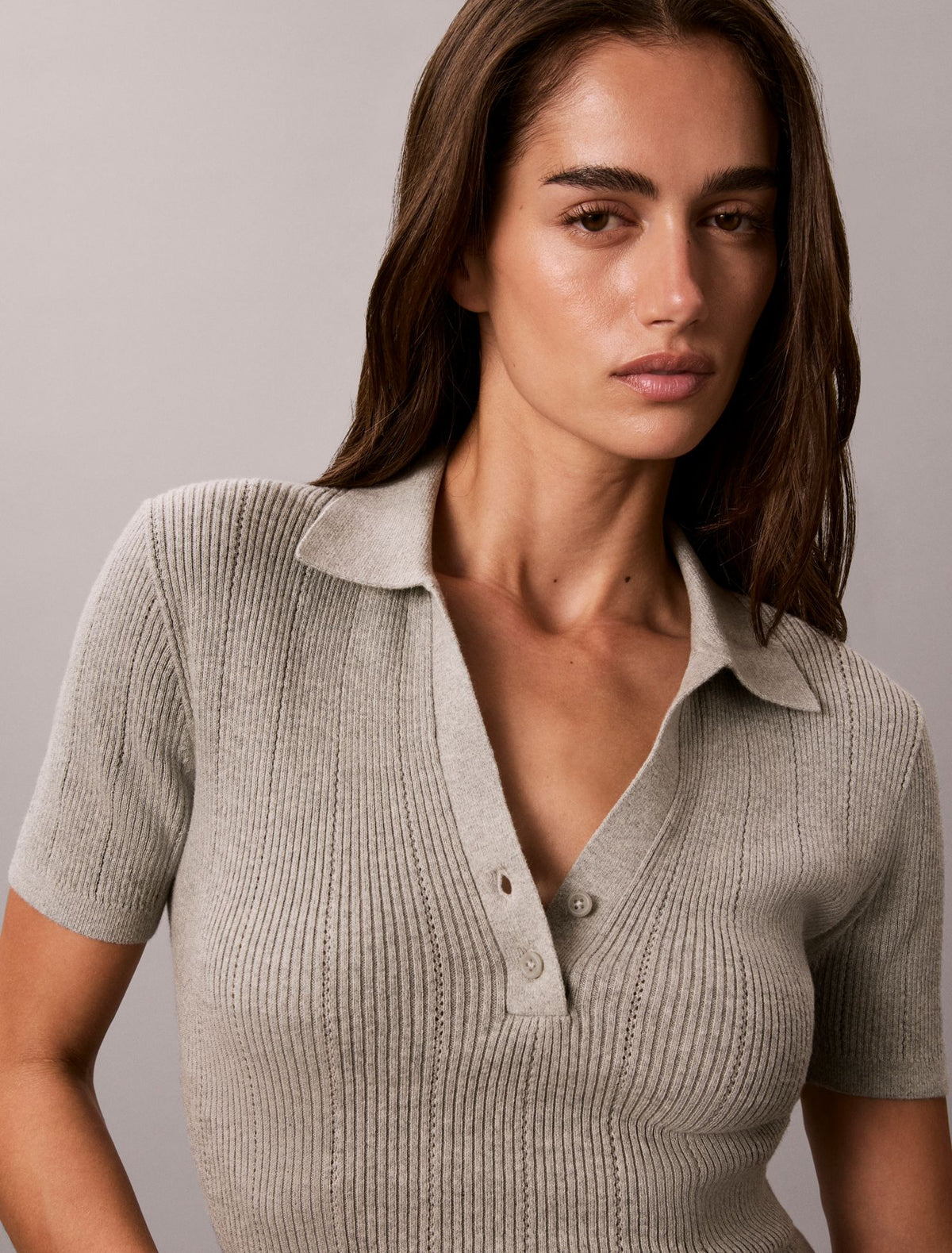 Smooth Cotton Rib Polo Sweater - Calvin Klein Women
