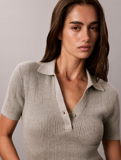 Smooth Cotton Rib Polo Sweater - Calvin Klein Women