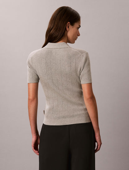 Smooth Cotton Rib Polo Sweater - Calvin Klein Women