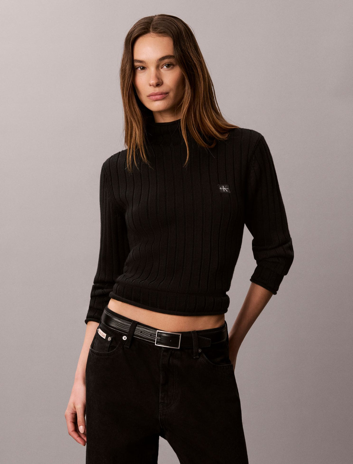 Woven Monologo Turtleneck Sweater - Calvin Klein Women