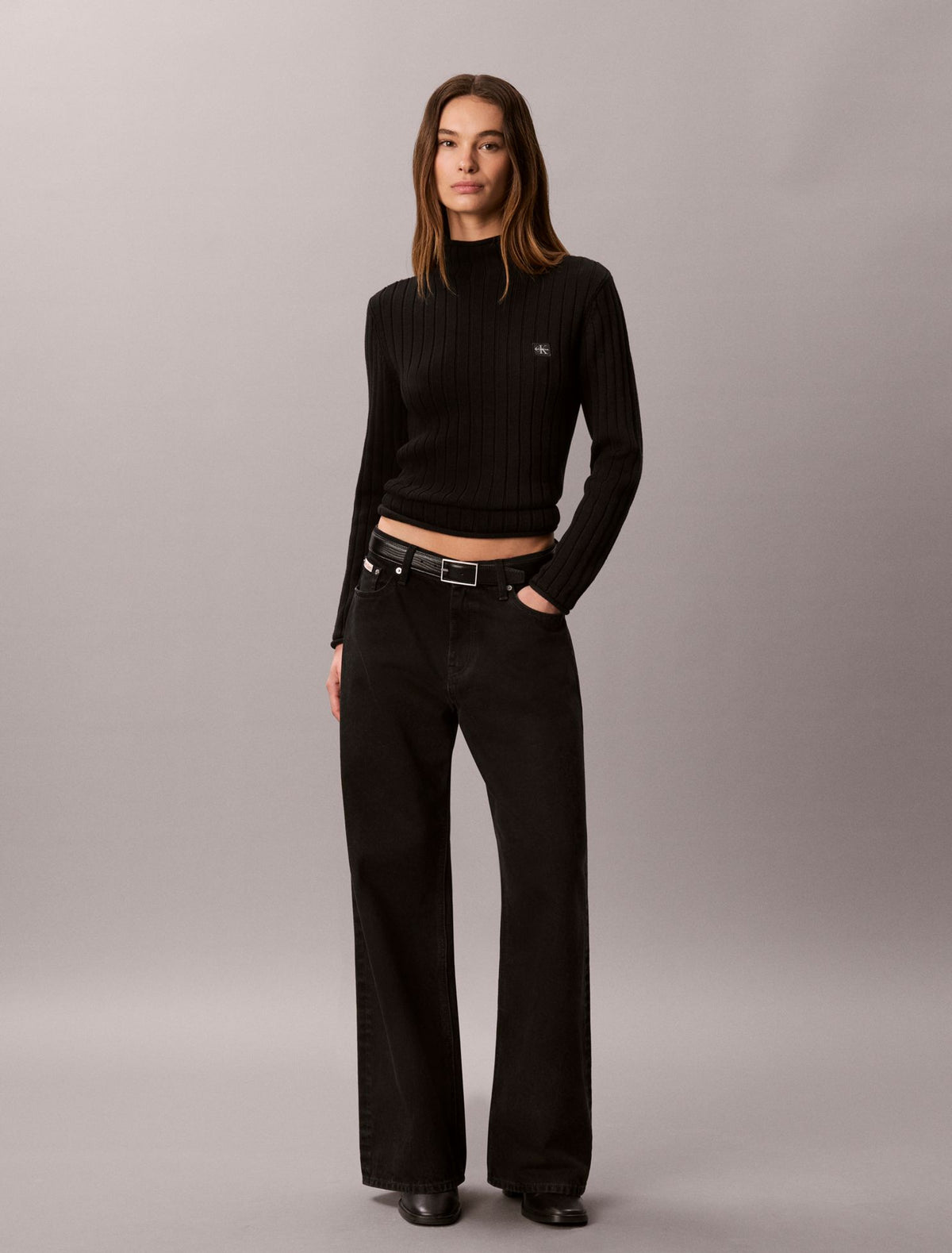 Woven Monologo Turtleneck Sweater - Calvin Klein Women