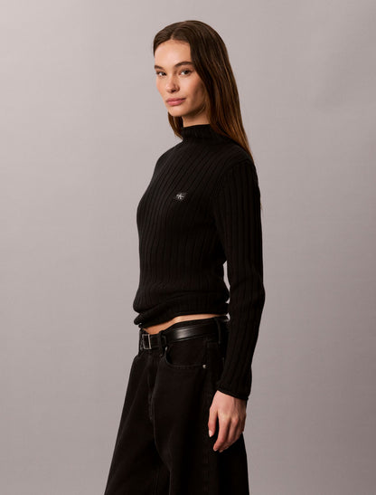 Woven Monologo Turtleneck Sweater - Calvin Klein Women