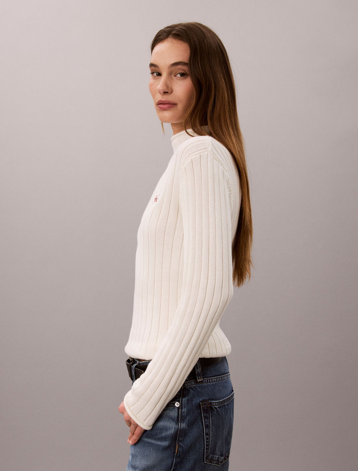 Woven Monologo Turtleneck Sweater - Calvin Klein Women