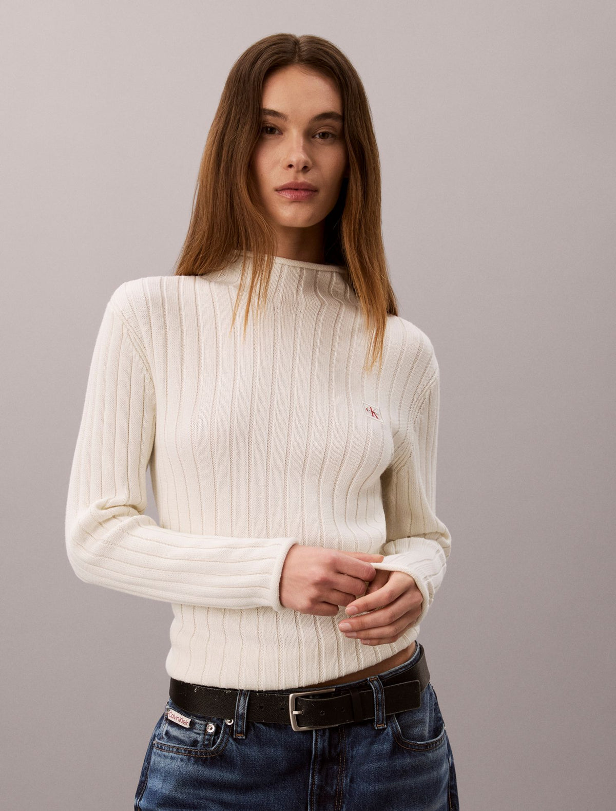 Woven Monologo Turtleneck Sweater - Calvin Klein Women
