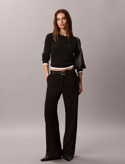 Cable Knit Tipping Crewneck Sweater - Calvin Klein Women