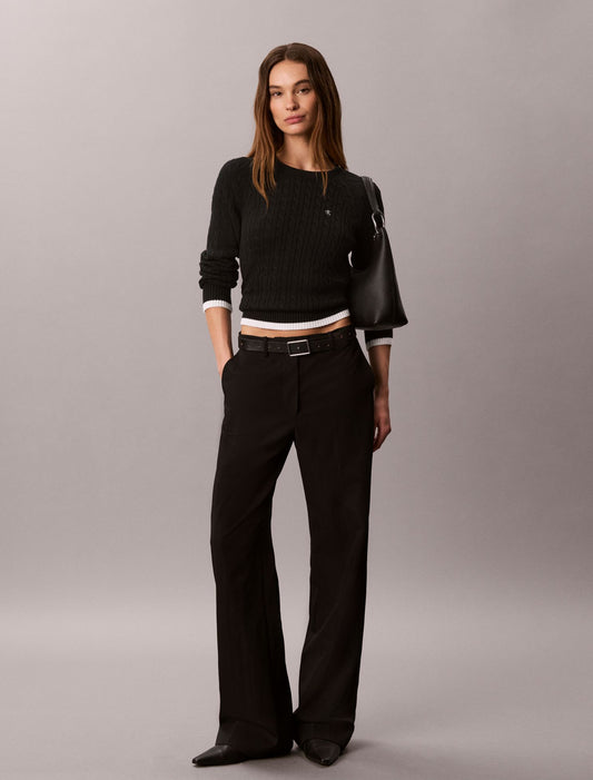 Cable Knit Tipping Crewneck Sweater - Calvin Klein Women