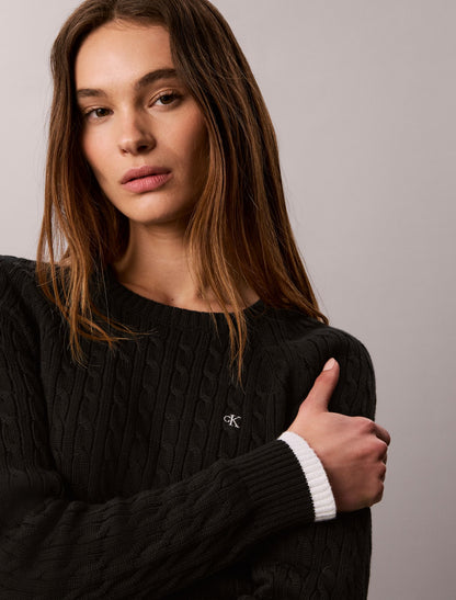 Cable Knit Tipping Crewneck Sweater - Calvin Klein Women