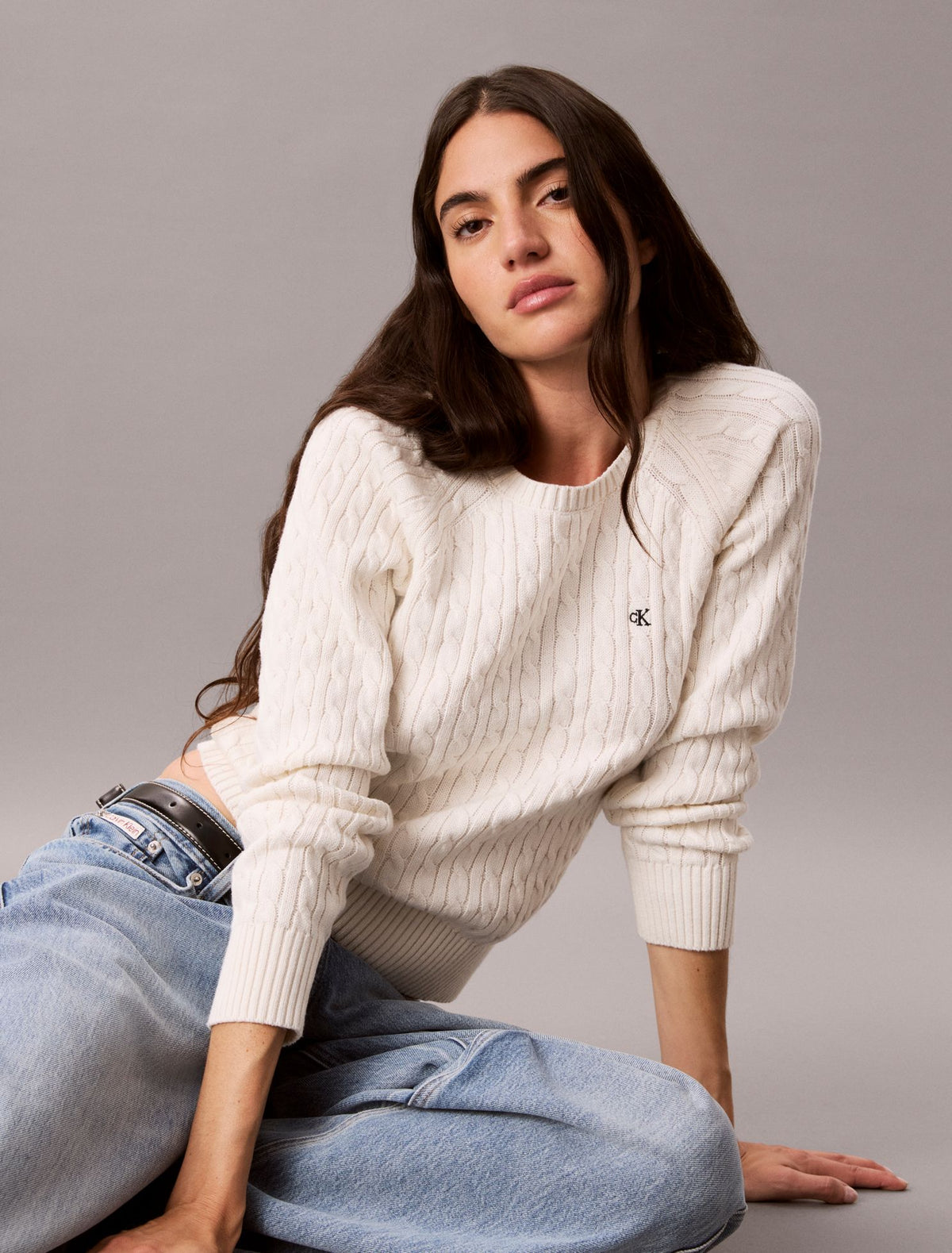 Cable Knit Crewneck Sweater - Calvin Klein Women