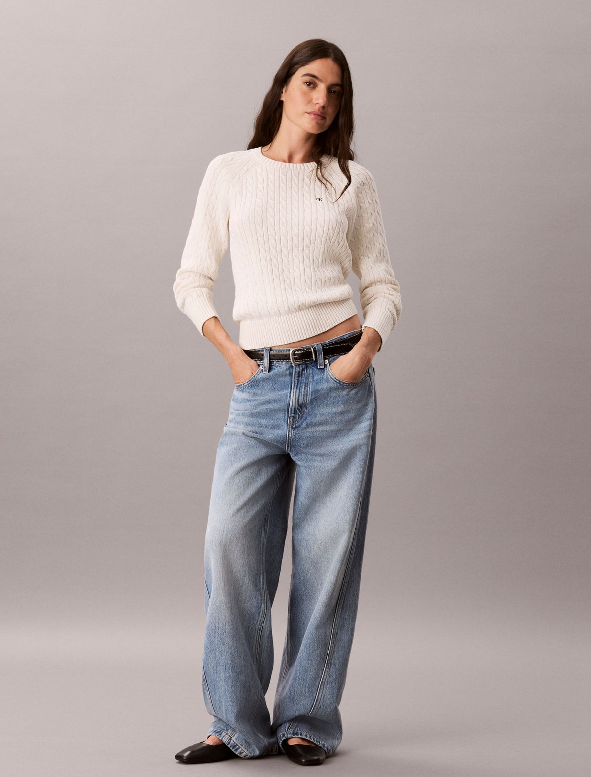 Cable Knit Crewneck Sweater - Calvin Klein Women