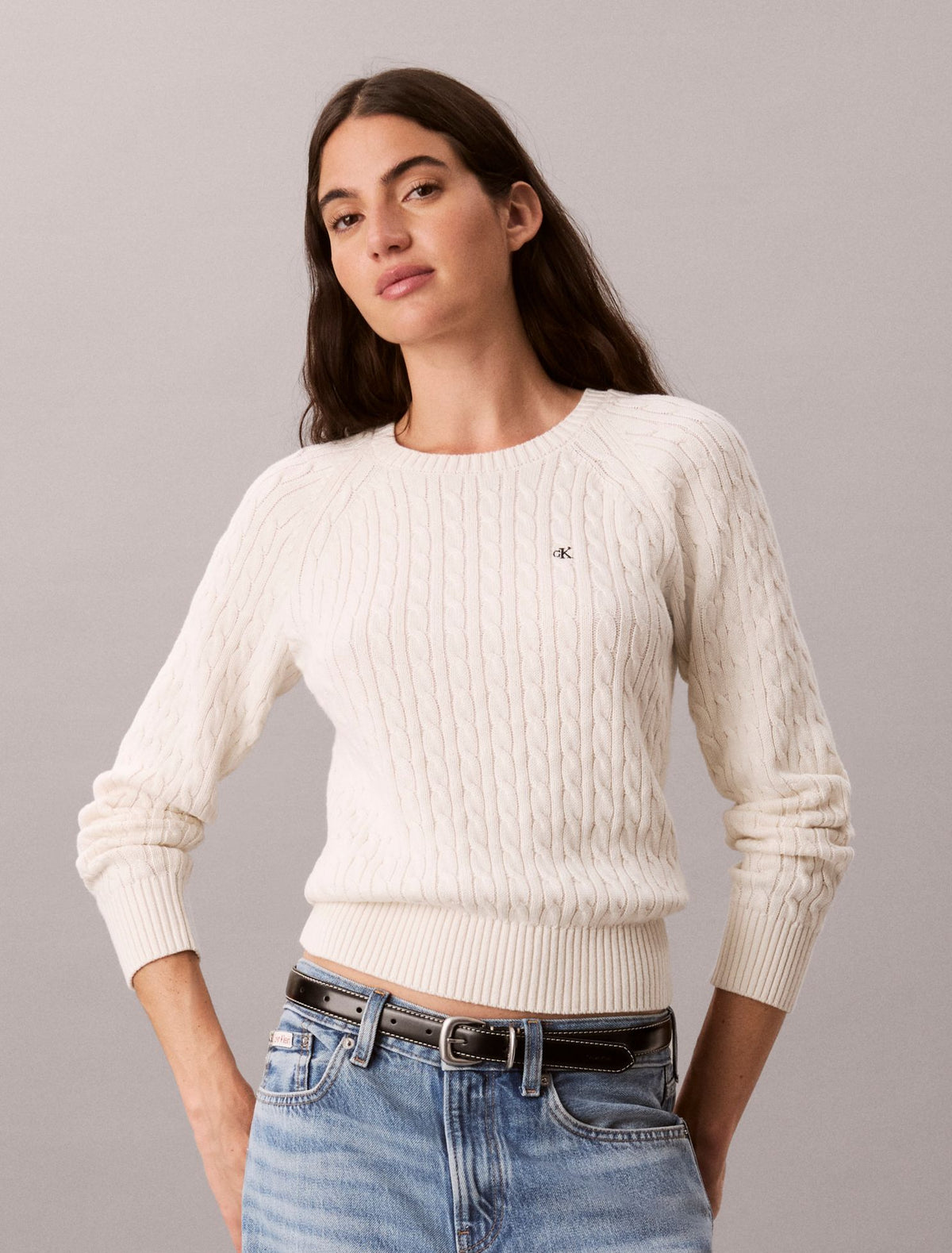Cable Knit Crewneck Sweater - Calvin Klein Women
