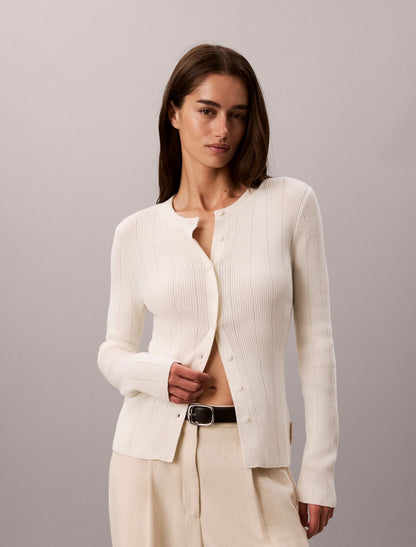 Smooth Cotton Rib Cardigan Sweater - Calvin Klein Women