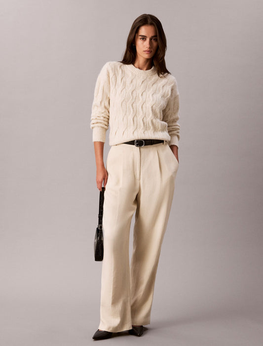 Wool Blend Cable Knit Sweater - Calvin Klein Women