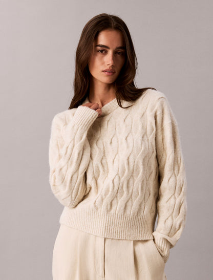 Wool Blend Cable Knit Sweater - Calvin Klein Women