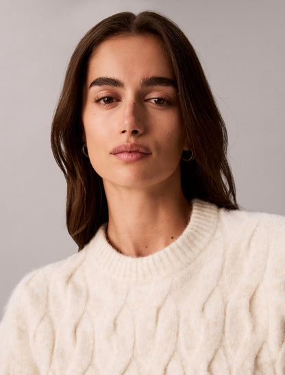 Wool Blend Cable Knit Sweater - Calvin Klein Women
