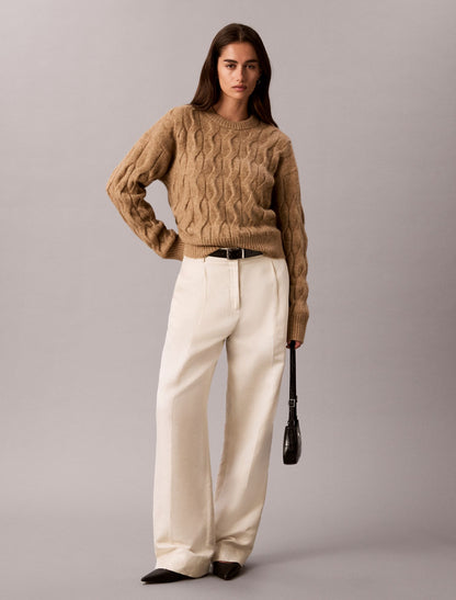 Wool Blend Cable Knit Sweater - Calvin Klein Women