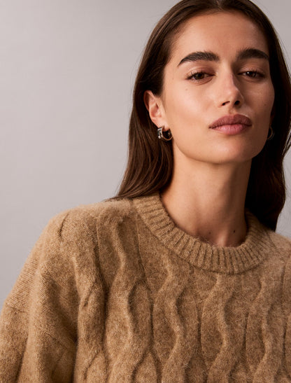 Wool Blend Cable Knit Sweater - Calvin Klein Women