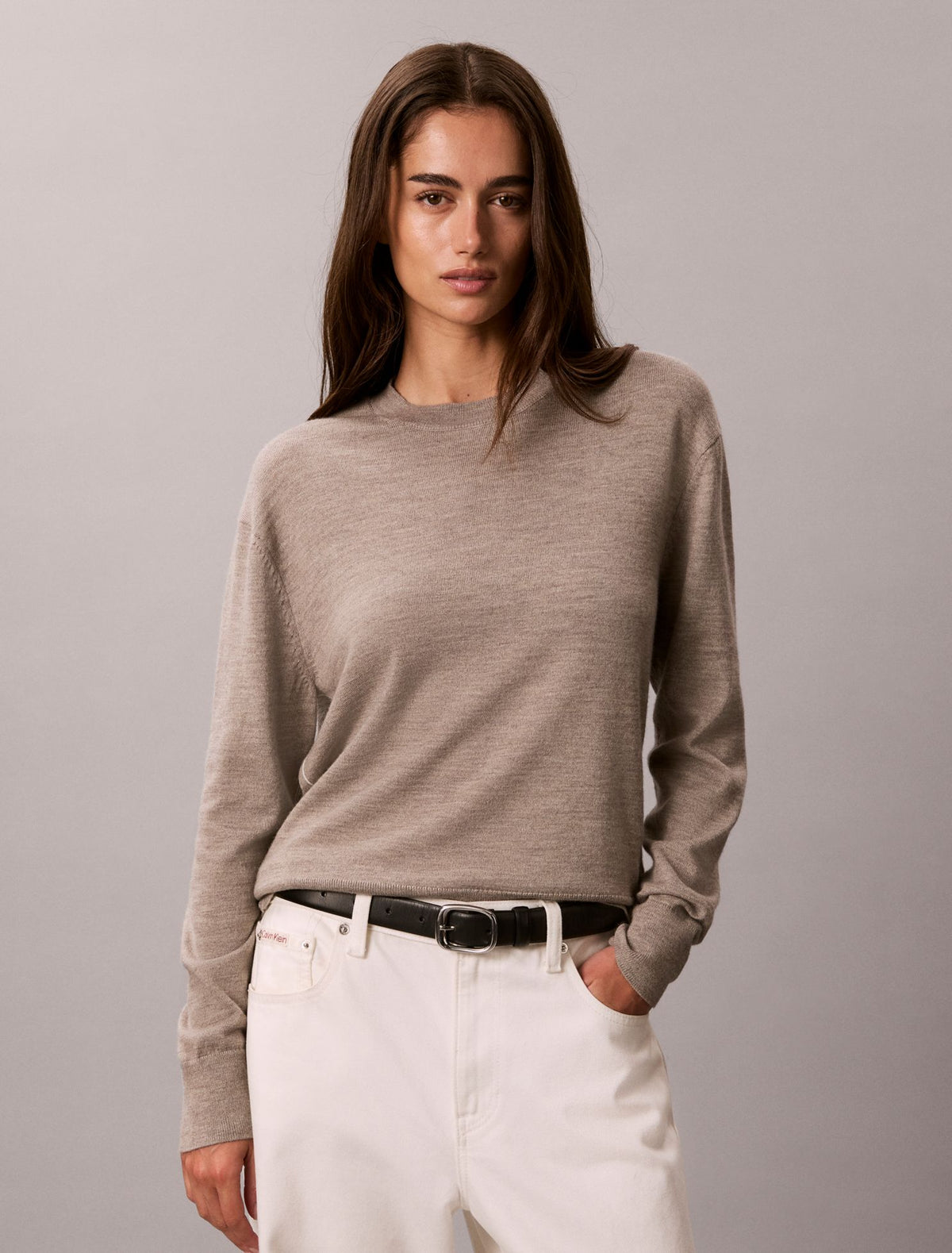 Merino Wool Blend Crewneck Sweater - Calvin Klein Women