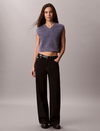 Wool Blend Textured Logo Sweater Vest - Calvin Klein Women