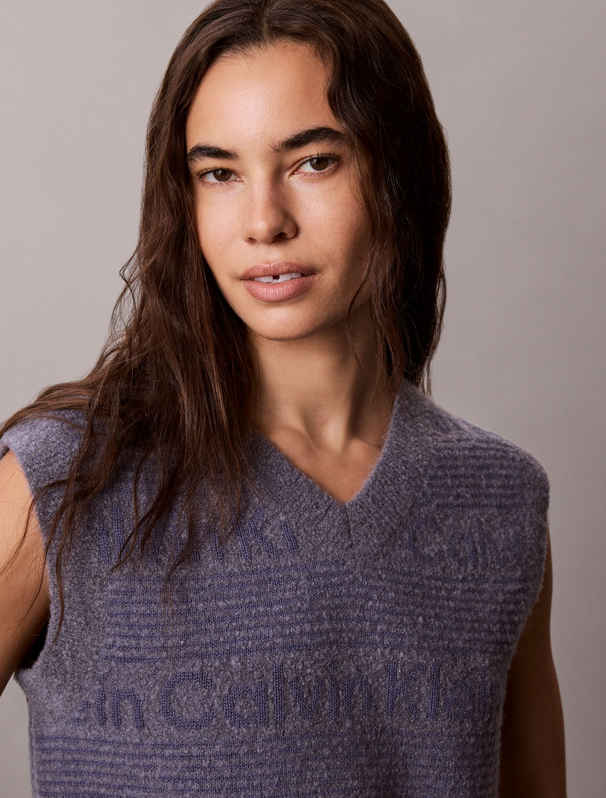 Wool Blend Textured Logo Sweater Vest - Calvin Klein Women