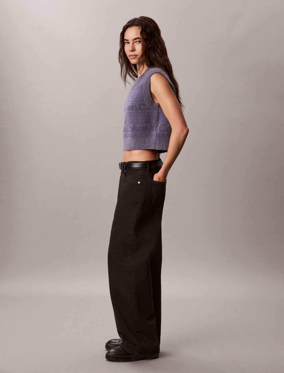 Wool Blend Textured Logo Sweater Vest - Calvin Klein Women