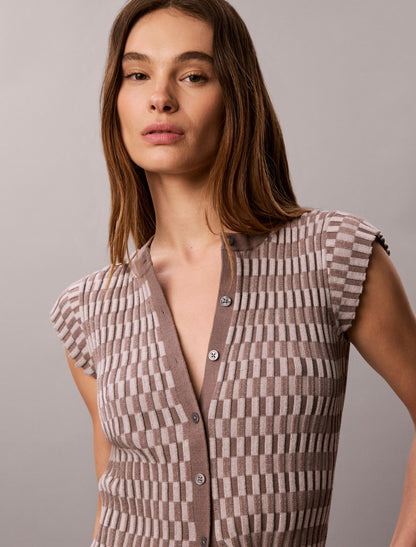 Tech Knit Checkered Rib Cardigan - Calvin Klein Women