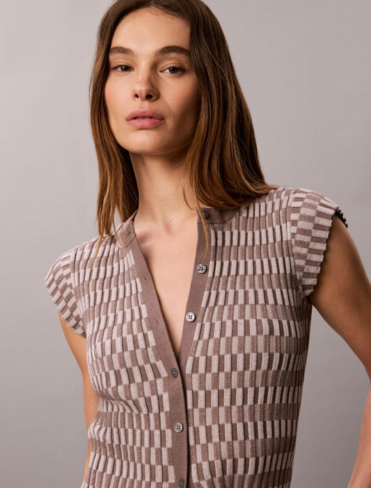 Tech Knit Checkered Rib Cardigan - Calvin Klein Women