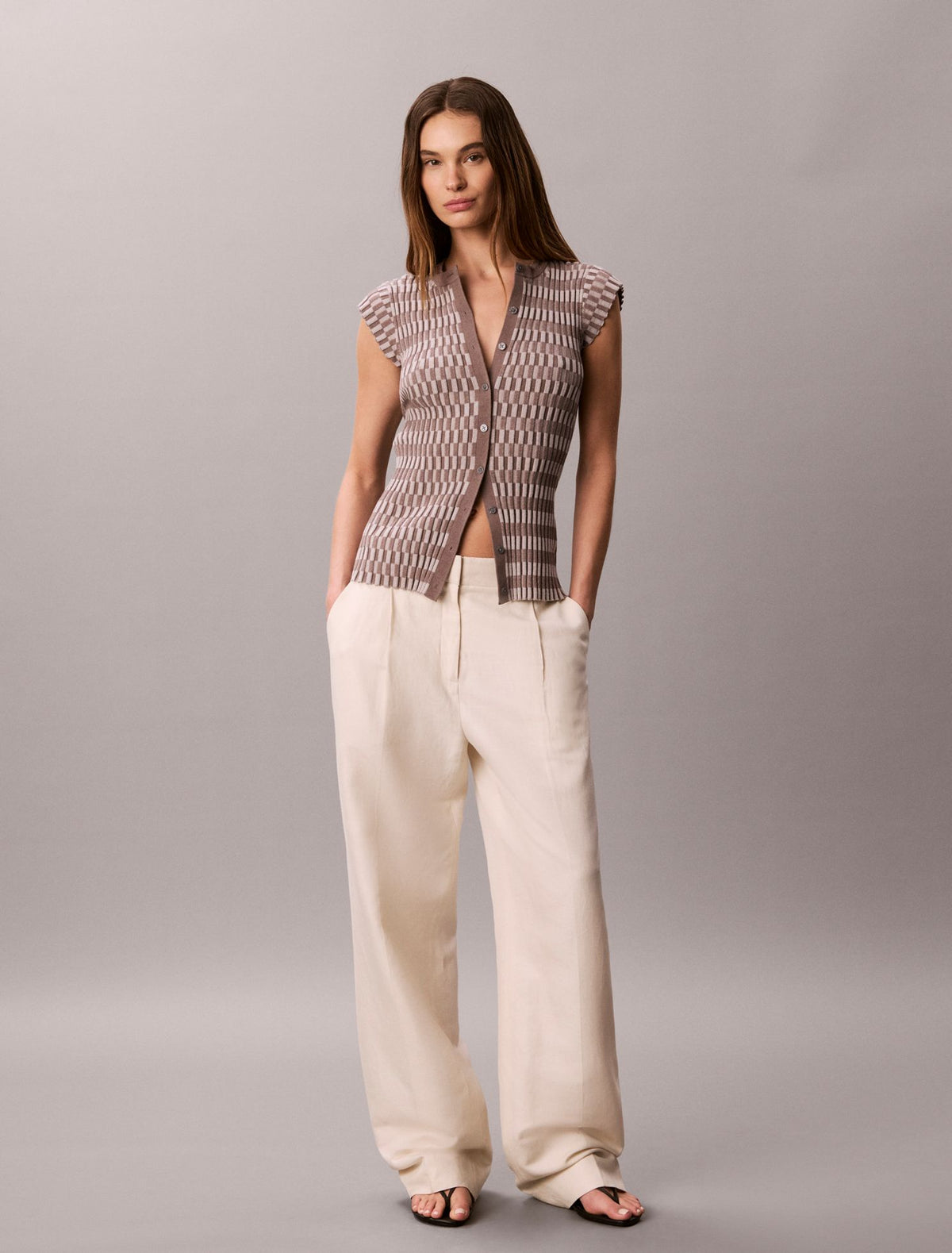 Tech Knit Checkered Rib Cardigan - Calvin Klein Women
