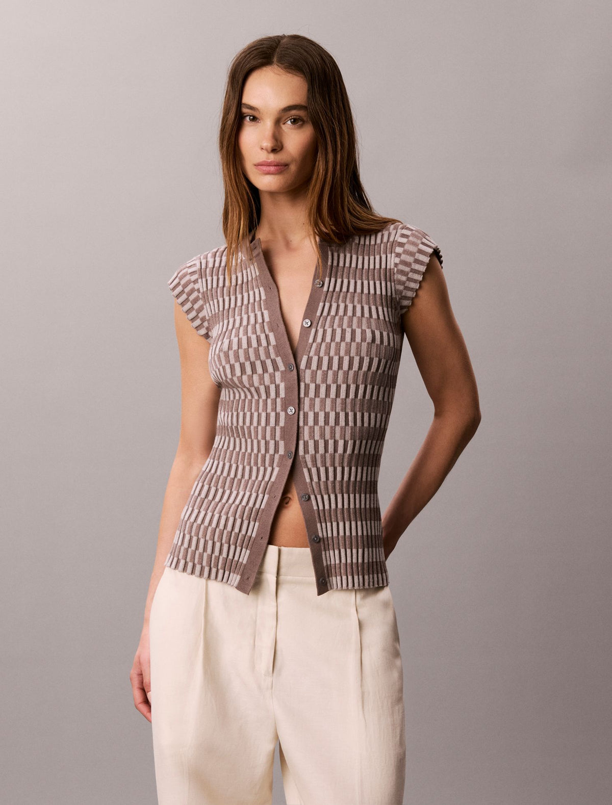 Tech Knit Checkered Rib Cardigan - Calvin Klein Women