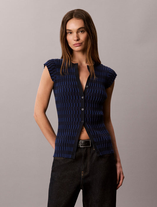 Tech Knit Checkered Rib Cardigan - Calvin Klein Women