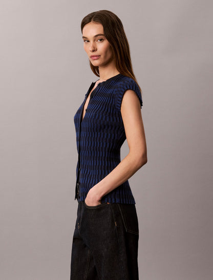 Tech Knit Checkered Rib Cardigan - Calvin Klein Women
